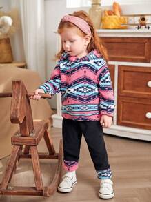 SHEIN Baby Girl Comfortable Warm Plush Retro Element Simple Leggings, Essential For Indoor And Outdoor Wear, Autumn/Winter - Multicolor - View 5