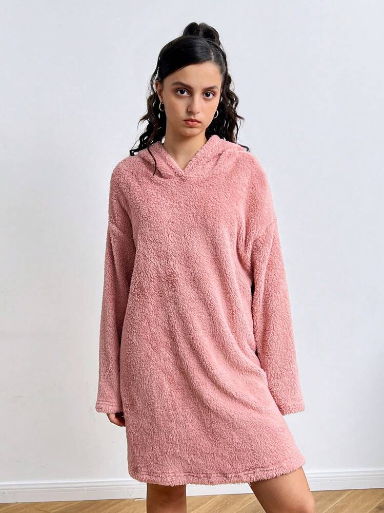 Vestido suelto y cómodo de peluche rosa para adolescente, vestido de estilo universitario casual, otoño/invierno - Rosa - Añade 6