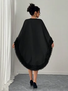 Chiquease Vestido de cóctel elegante y entallado para mujer para fiestas, banquetes y uso diario - Vestido mini con escote redondo, capa y parches de pelo para el otoño/invierno