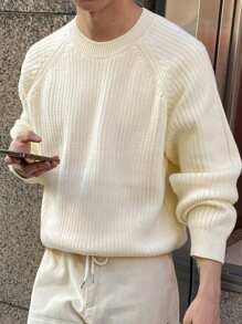 DAZY Men's Casual Solid Color Raglan Sleeve Ribbed Knit Sweater Fall,Winter