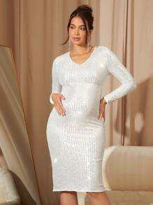 MaterniChic Maternity Split Hem Sequin Bodycon Dress, Suitable For Party, Wedding And Evening Events - White - View 1