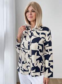 SHEIN LUNE Women's Casual Random Print Blouse, Fall - Multicolor - View 3