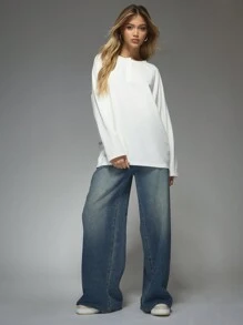 MISSGUIDED Áo thun oversize tay dài viền thô cài nút phía trước - trắng - Xem 4