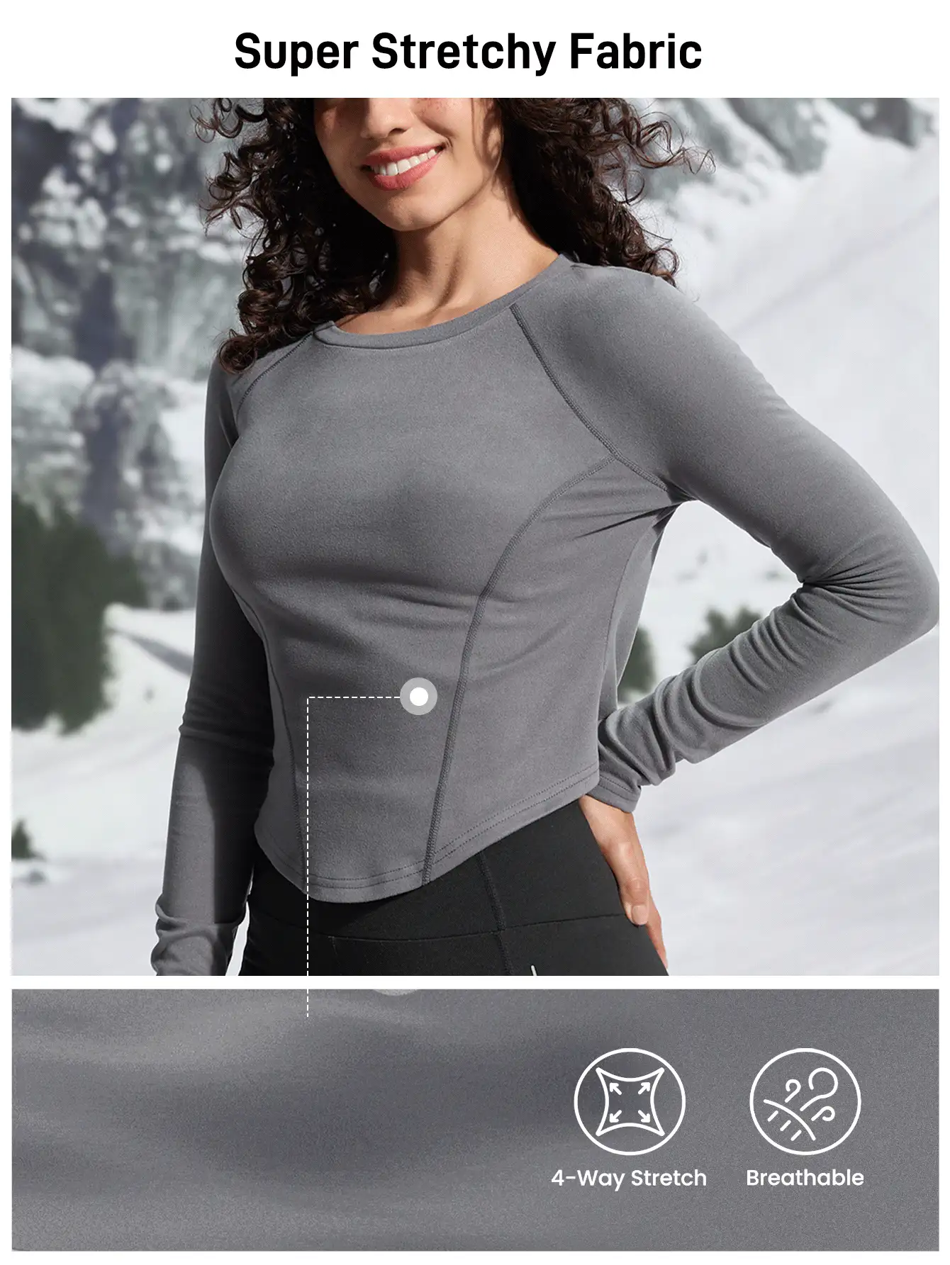 In My Nature Women's Round Neck Raglan Sleeve Slim Fit Outdoor T-Shirt Winter Women Tops - Grey - View 2