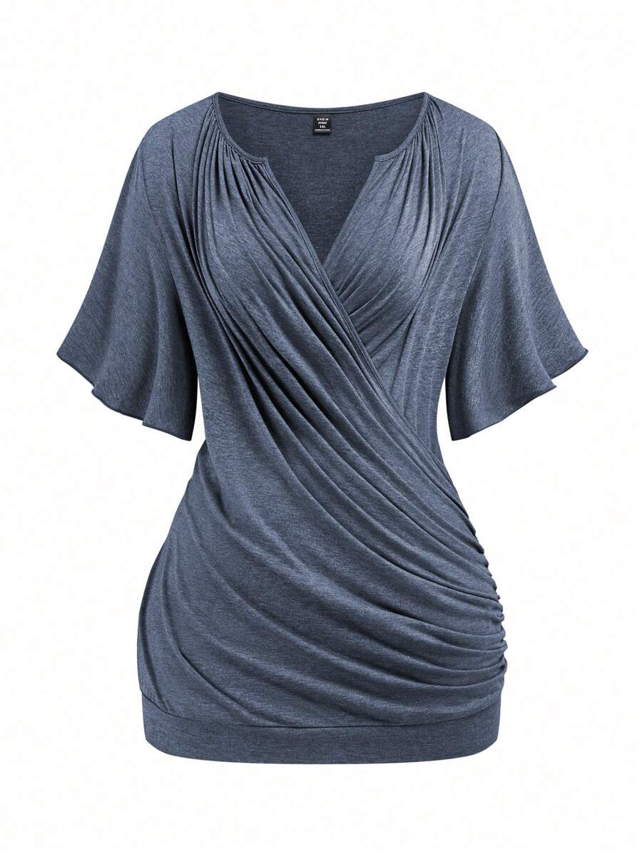 SHEIN LUNE Camiseta minimalista de manga corta y cuello en V de talla grande y unicolor