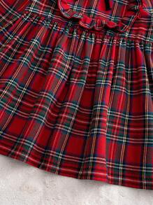 Cozy Pixies 女婴圣诞格子圆领长袖连衣裙 - 紅色 - 查看 6