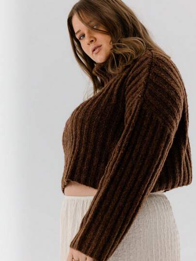 Aralina Curve 休闲加大码舒适罗纹针织宽松高领毛衣，适合冬季