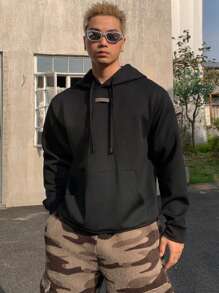 DAZY Sudadera con capucha minimalista casual para hombre, para uso diario, ropa de otoño - Negro - Ver 8