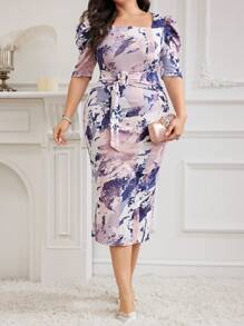 Modelyn Kleid mit Grafik, Puffärmeln