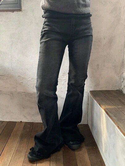 DAZY 女士水洗做旧紧身喇叭牛仔裤，4 季