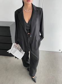 Calvaya Plus Size 3pcs Set Casual Business Suit Vest And Trousers - Black - View 4