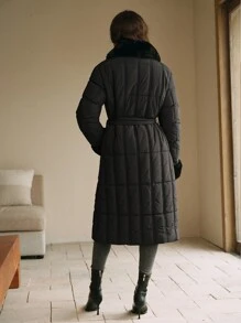 Anewsta Thick Long Puffy Collar Horizontal Seam Women's Coat