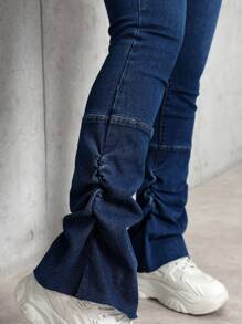 SHEIN PETITE Navy Blue High Elasticity Skinny Jeans For Women - Dark Wash - View 4