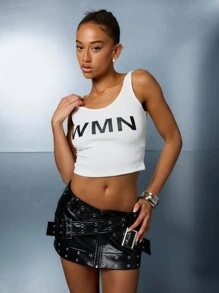 SUMWON WOMEN Street Graphic Print Fitted Crop Tank Top - White - View 1