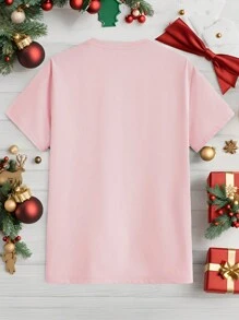 Manfinity Homme 男士时尚休闲圣诞侏儒图案印花紧身圆领 T 恤，粉色，适合送礼 - 淺粉色 - 查看 4