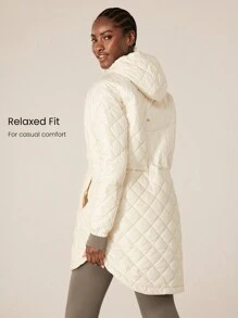 GLOWMODE Chaqueta con capucha estilo camisa ligera, cálida, acolchada mate, cintura ajustable con cordón, ajuste relajado, con bolsillos laterales, para uso casual en invierno - Beis - Ver 4