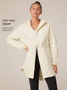 GLOWMODE Chaqueta con capucha estilo camisa ligera, cálida, acolchada mate, cintura ajustable con cordón, ajuste relajado, con bolsillos laterales, para uso casual en invierno - Beis - Ver 6