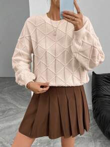 SHEIN LUNE 2024 新款秋冬欧美潮流博主风格纹理花卉图案宽松圆领毛衣