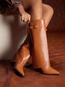 CUCCOO GRLICON Women's Rivet Buckle Decor Vintage Brown Western Style Boots For And Spring Shoes Spring Break Easter - Brown - View 7