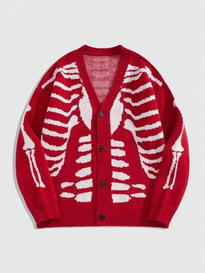 Street Life Men's Front Button Long Sleeve Graphic Detail Casual Sweater