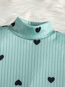 SHEIN 3 pièces Tenue d'hiver pour jeunes filles : haut à manches longues côtelé vert épais en forme de cœur, pantalon évasé, gilet matelassé noir - casual, chaud, convient pour l'intérieur, l'école, l'extérieur, par temps froid - Multicolore - Voir 5