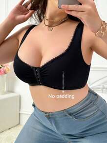 Plus Size Women Front-Closure Bra, Wire-Free, Non-Padded - Black - View 5