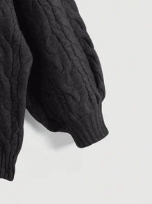 Flirla Plus Size Solid Color V-Neck Long Sleeve Simple Casual Pullover Sweater, For Winter Knit Pullover Fall - Black - View 3