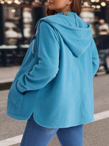 EMERY ROSE Plus Size Winter Women Blue Drawstring Hooded Casual Jacket - Blue - View 2