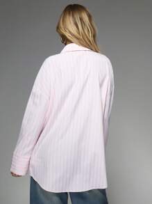 MISSGUIDED Áo sơ mi dài kẻ sọc cỡ lớn may đo - Hồng - Xem 2