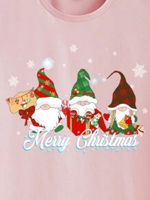 Manfinity Homme 男士时尚休闲圣诞侏儒图案印花紧身圆领 T 恤，粉色，适合送礼 - 淺粉色 - 查看 2