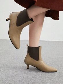 CUCCOO BIZCHIC Women Pointed Toe Low Heel Elastic Mid-Calf Boots For Christmas And New Year Holiday