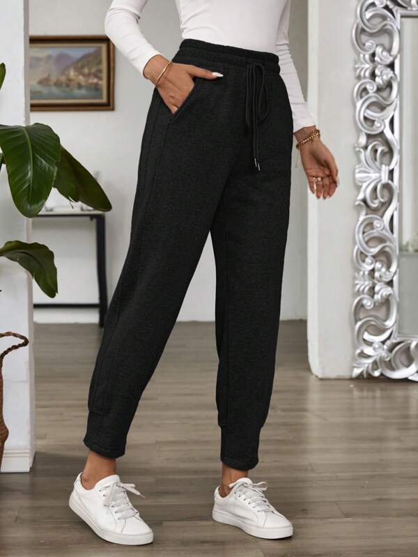 EMERY ROSE Women Casual Solid Color Drawstring Waist Jogger Pants, Autumn/Winter Graduation,Back To School Outfits,Graduation,Teacher Outfits For Women,Back To School