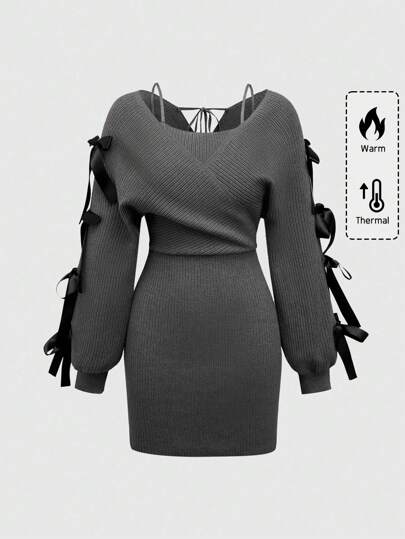 Kawaii Robe pull ajustée pour femme avec décoration d'un nœud papillon romantique et doux, style Himekaji