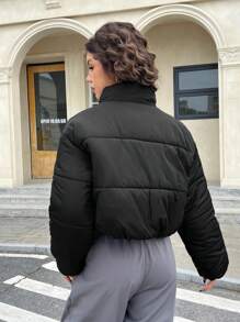 SHEIN Leap Crew 少女黑色短款拉链休闲运动风厚款长袖外套短款夹克时尚拉链领机车短款保暖跨年