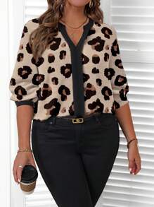 EMERY ROSE 大码休闲豹纹衬衫，适合秋冬季