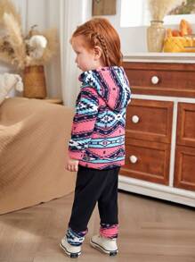 SHEIN Baby Girl Comfortable Warm Plush Retro Element Simple Leggings, Essential For Indoor And Outdoor Wear, Autumn/Winter - Multicolor - View 2