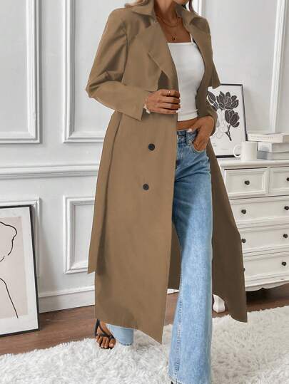 RosyDaze Women Casual Double-Breasted Mid-Length Trench Coat Fall Winter Cloth For Women