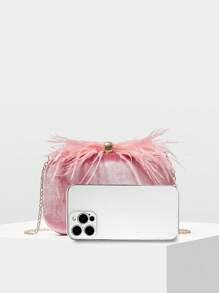 MOTF PREMIUM Bolso de mano de fiesta elegante de unicolor con contraste y peludo para mujer, para el Día de San Valentín - Rosa - Ver 3