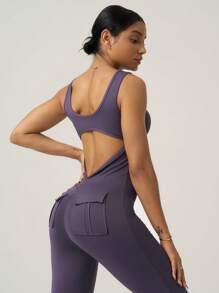 Easithlete Easithlete Women Simple Strap Fitted Casual Jumpsuit - Mocha Brown - View 7