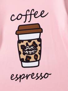 Conjunto de pijama de 2 piezas con estampado de bebidas para adolescentes y niñas, con top de manga larga y pantalones largos, cómodo y de moda