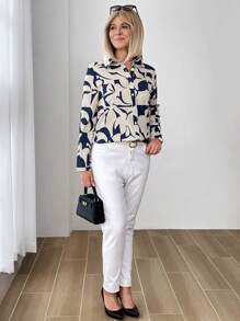 SHEIN LUNE Women's Casual Random Print Blouse, Fall - Multicolor - View 5