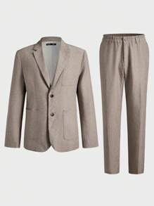 Manfinity VCAY 2pcs Men Business Suit Set, Slim Fit Long Sleeve Casual Suit, Suitable For Autumn And Winter - Khaki - View 11