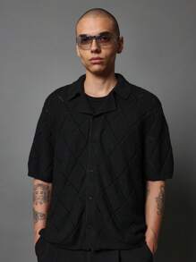 SUMWON Regular Fit Diamond Pattern Crochet Shirt