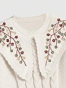 ROMWE Fairycore Women's Retro Cottagecore Style Embroidered Collar Sweater - Apricot - View 3