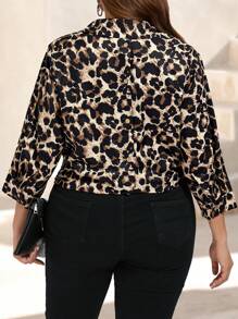 Plus Size Animal Print 3/4 Sleeve Shirt With Button Back Design - Multicolor - View 3