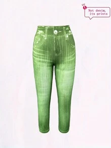 LONESS Women All-Over Print Fitted Elastic Waist Casual Leggings