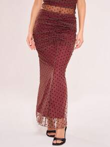 MUSERA Polka Dot Mesh Maxi Skirt Elegant  Summer Sexy New Year  Party - Brown - View 3