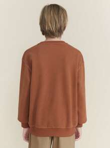 SHEIN Tween-Jungen Camel Lässig Slogan Print Rundhals Drop-Shoulder Sweatshirt, Herbst/Winter - Braun - View 2