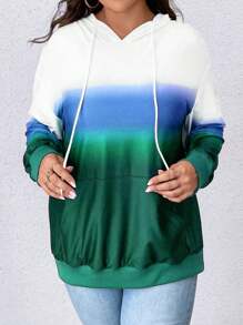 SHEIN LUNE Plus Size Gradient Long Sleeve Pocket Design Casual Sweatshirt Pullover Fall - Multicolor - View 6