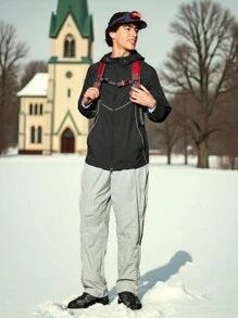 Gym Rark Chaqueta ligera con capucha con cordón y protección solar con estampado de letras para hombre, cortavientos - Gris Oscuro - Ver 4